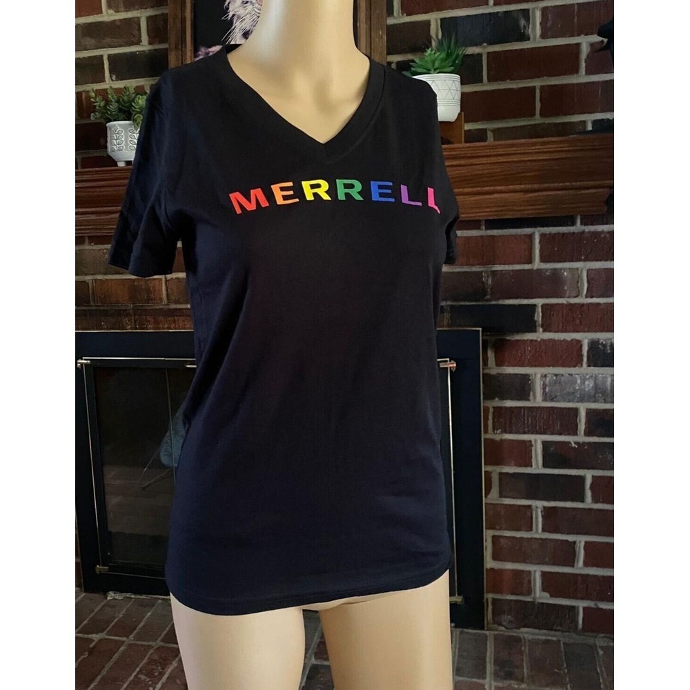 MERRELL Women's Arch Black Stonewash Short Sleeve V Neck T Shirt Size‎ XS New - Picture 7 of 11